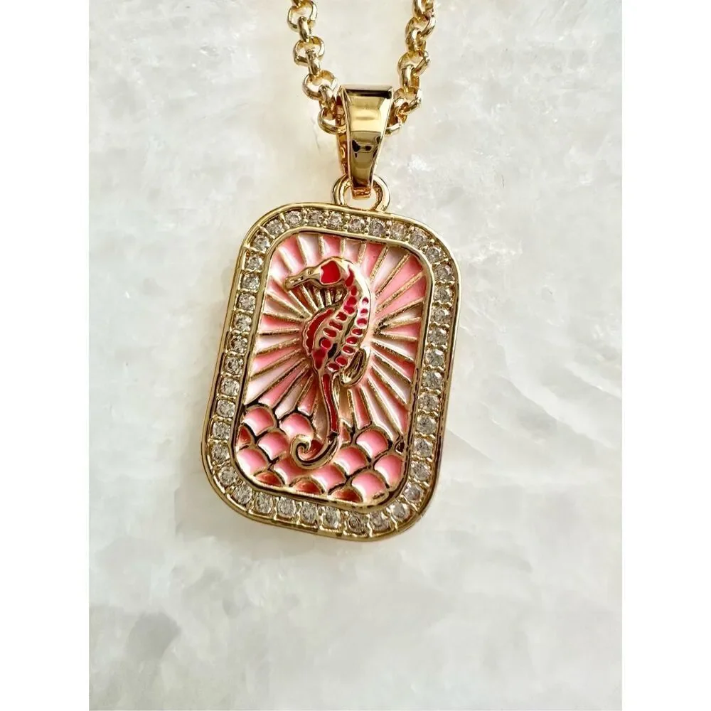 Hot and light pink seahorse pendant necklace ￼